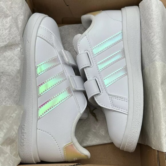 Adidas Grand Court Toddler Girls Slip on Casual Sneakers Size 10 White/Silver - Picture 8 of 13